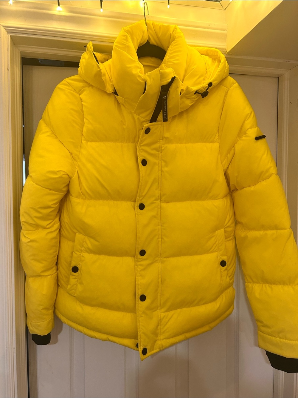 BCBGeneration Women's Bright Yellow Hooded Puffer Jacket
